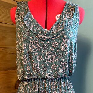 LOFT Green and Pink Paisley Dress - L